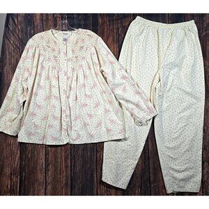 Amanda Stewart Country Flannel Pajamas 2 Pc Set Cotton Roses Cottagecore Women L